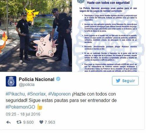 Consejos de seguridad de la Policía española para Pokémon Go