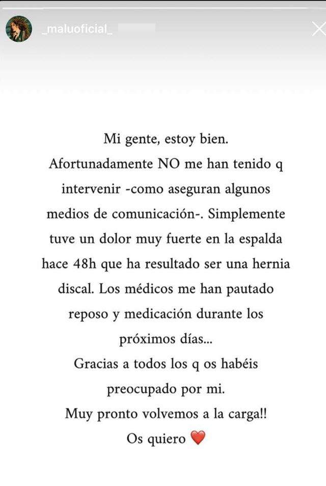 Malú aclara el motivo de su hospitalización... ¡Menudo susto!